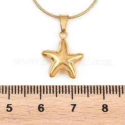 304ステンレススチール製スターペンダントラウンドスネークチェーンネックレス（女性用）  ゴールドカラー  16.10インチ（40.9cm）&nbsp;NJEW-A069-01G