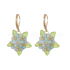 バレンタインデーの花、天然マレーシア翡翠とガラスシードビーズのフレンチフックピアス  アクリルと  ゴールドカラー  ミックスカラー  35~37x23mm&nbsp;EJEW-MZ00700