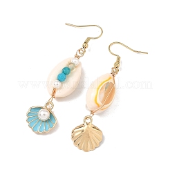 Natural Agate & Cultured Freshwater Pearl & Cowrie Shell Beads Dangle Earrings&nbsp;EJEW-JE07200
