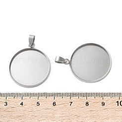 304ステンレススチールペンダントカボションセッティング  フラットラウンドのチャーム  ステンレス鋼色  トレイ：25mm  30.5x26.5x2mm  穴：6x3.5mm&nbsp;STAS-L282-010P-09