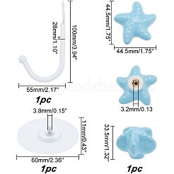 磁器装飾フックハンガー  アイアンフック＆プラスチックシームレスステッカー付き  ヒトデ  ライトスカイブルー  44.5~100x44.5~55x11~33.5mm&nbsp;HJEW-WH0028-97A