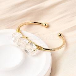 女性用天然水晶ビーズカフバングル  正方形  金色の銅線付き  内径：2-1/4x1-1/2インチ（5.55x3.8cm）&nbsp;BJEW-Q035-01G-08