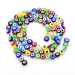 手作りのナザールボンジュウランプワークビーズ連売り  フラットラウンド  ミックスカラー  8x4mm  穴：1mm  約47個/連  14インチ&nbsp;LAMP-J029-8mm-M