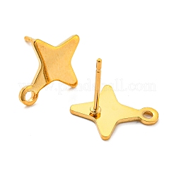 星型 201 ステンレススチール スタッド イヤリング 金具  304ステンレススチールピンと水平ループ付き  ゴールドカラー  13.5x11mm  穴：1.4mm  ピン：0.7mm。&nbsp;X-STAS-Q251-02G