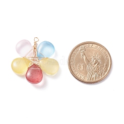 ワイヤーラップガラスペンダント  真鍮パーツ  花のチャーム  ライトゴールド  30.5x29x5mm  穴：2mm&nbsp;PALLOY-JF01318-02