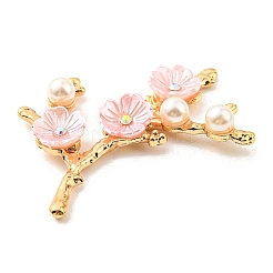 亜鉛合金カボション  プラスチック製のイミテーションパールとラインストーン付き  花の枝  ピンク  53x48.5x7.6mm&nbsp;FIND-C035-03G-03