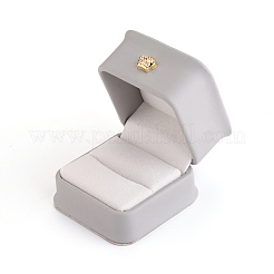 Puレザーリングギフトボックス  金メッキされた鉄の王冠とベルベットの内側  結婚式のための  ジュエリー収納ケース  グレー  5.85x5.8x4.9cm&nbsp;X-LBOX-L005-A02