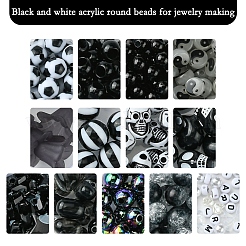 DIY アクリル & ABS プラスチック模造真珠ビーズブレスレット作成キット  ブラック  6~14x0.8~18x0.8~12mm  穴：1~3.5mm&nbsp;DIY-FS0006-50