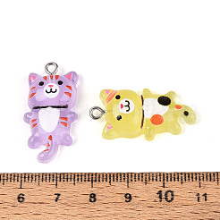 ルミナス透明レジンペンダント  猫の形  プラチナメッキの鉄製ループとグリッターパウダー付き  暗闇で光る  ミックスカラー  29.5~30x15x7mm  穴：2mm&nbsp;RESI-T059-13