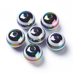 ストライプ柄樹脂ビーズ  ABカラー  ロンデル  ブラック  15.5~16x13.5~14.5mm  穴：2.5~3.5mm&nbsp;RESI-B014-01B-05