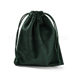 ベルベットのジュエリー用巾着収納ポーチ  長方形  濃い緑  15.5x12.7x0.5cm&nbsp;ABAG-P013-02D-05