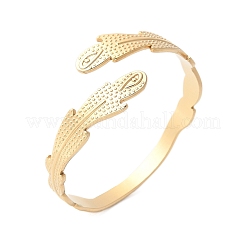 女性用リーフ 304 ステンレススチール カフ バングル  ゴールドカラー  内径：1-7/8x2インチ（4.9x5.2cm）&nbsp;BJEW-U032-09G