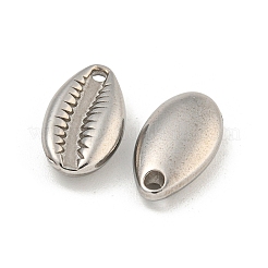 変色しない304ステンレススチールチャーム  カウリーシェルシェイプチャーム  ステンレス鋼色  14x7.5x3mm  穴：1mm&nbsp;STAS-I307-516P