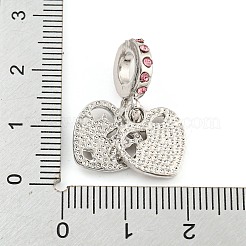 ラックメッキ合金エナメルハートヨーロピアンダングルチャーム  大穴ペンダント  ラインストーン付き  プラチナ  カドミウムフリー＆ニッケルフリー＆鉛フリー  パールピンク  25mm  穴：5mm  ハート：13.5x12x2mmと13.5x12.5x2mm&nbsp;FIND-B034-10P