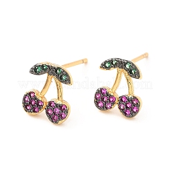 Colorful Cubic Zirconia Cherry Stud Earrings&nbsp;EJEW-F281-17G