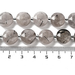 天然石ブラックルチルクォーツビーズ連売り  シードビーズで  ファセット六角形カット  フラットラウンド  12~12.5x5~6mm  穴：1.2~1.4mm  約27~29個/連  15.55~15.75インチ(39.5~40cm)&nbsp;G-NH0004-027