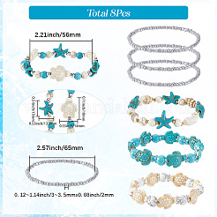 8Pcs Turtle & Starfish Synthetic Turquoise Beaded Stretch Bracelet&nbsp;BJEW-SC0001-46