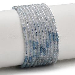 グラデーションカラーのナチュラルデビルブルーアクアマリンビーズ連売り  ラウンド  多面カット  2mm  穴：0.5mm  約189個/連  15.55''（39.5センチメートル）&nbsp;G-NH0072-B01-2mm