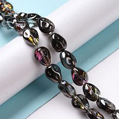 透明電気メッキガラスビーズ連売り  虹メッキ  ティアドロップ  ブラック  11x9x6.6mm  穴：1.1mm  約55個/連  24.25インチ（61.6cm）&nbsp;GLAA-C025-02L