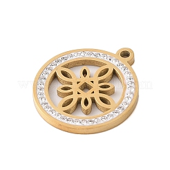 プリザーブドフラワー 304 ステンレス ラインストーン ペンダント  フラットラウンド  18KGP本金メッキ  25x21x2mm  穴：2mm&nbsp;STAS-S139-01G-09