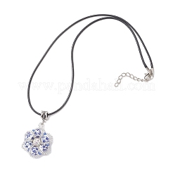 Handmade Blue and White Porcelain & Glass Seed Beaded Flower Pendant Waxed Cotton Cord Necklaces&nbsp;NJEW-MZ00141