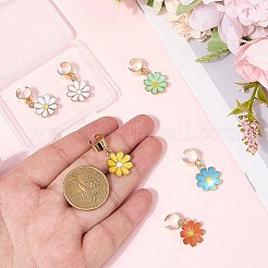 6個 6色合金エナメル聴診器ペンダント装飾  菊  304ステンレススチール製金具付き  ゴールドカラー  ミックスカラー  26mm  1pc /カラー&nbsp;HJEW-SP0001-33