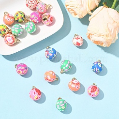手作りポリマークレイペンダント20個  花模様の丸  CCBパーツ  ミックスカラー  22~23x15~16.5mm  穴：2.5mm&nbsp;CLAY-YW0002-55