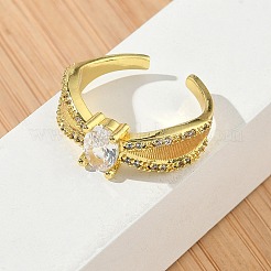 Brass Micro Pave Cubic Zirconia Cuff Open Rings&nbsp;RJEW-C163-06G