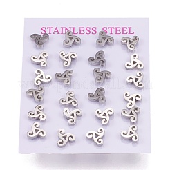 変色しにくい304ステンレススチールスタッドピアス  耳ナッツ  三角形  ステンレス鋼色  9x8x2mm  ピン：0.8mm  12のペア/カード&nbsp;EJEW-N045-05P