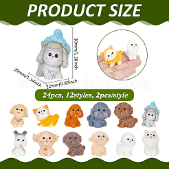 24個 12スタイル 樹脂製犬置物 装飾品  ホームオフィスのデスクトップ装飾用  ミックスカラー  25~36x17~27x17~31mm  2個/スタイル&nbsp;DJEW-ME0001-16