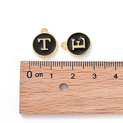 合金エナメルチャーム  カドミウムフリー＆鉛フリー  エポチャーム  フラットラウンド  ランダムな混合文字  ゴールドカラー  ブラック  14x12x2mm  穴：1.5mm&nbsp;ENAM-S118-02-G