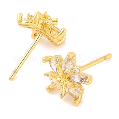 女性用真鍮マイクロパヴェクリアキュービックジルコニアスタッドピアス  鉛フリー＆カドミウムフリー  花  18KGP本金メッキ  10x10.5mm&nbsp;EJEW-U015-09G