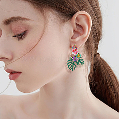 3 Pairs 3 Colors Flower & Leaf Rhinestone Dangle Stud Earrings&nbsp;EJEW-FI0003-21
