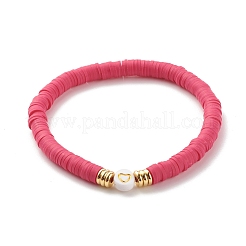 Handmade Polymer Clay Heishi Beads Stretch Bracelets Set with Heart Pattern Beads for Women&nbsp;BJEW-JB07449