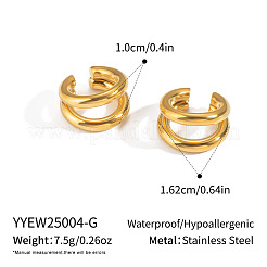 女性用、二重構造の304ステンレススチール製クリップ式イヤリング  18KGP本金メッキ  16.2x10mm&nbsp;EX6608