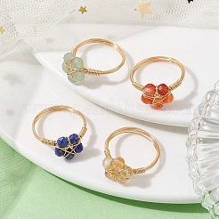 4Pcs 4 Style Natural Mixed Gemstone Star Finger Rings&nbsp;RJEW-TA00086