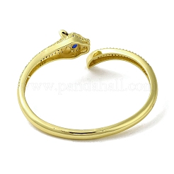 Brass Pave Blue & Clear Cubic Zirconia Leopard Open Cuff Bangle for Women&nbsp;BJEW-K246-09G