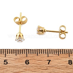 304ステンレススチールスタッドピアス  ラインストーンとイヤーナット/ピアスバックキャッチ付き  フラットラウンド  クリスタル  ゴールドカラー  14.5x4.5mm  ピン：0.6mm  12のペア/カード&nbsp;EJEW-I229-03G-A