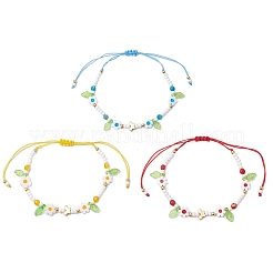 3Pcs 3 Colors Flower Handmade Millefiori Glass Bead Braided Bead Bracelets&nbsp;BJEW-MZ00165