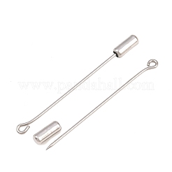 201ステンレススチール製アイピンピンクラッチブローチ金具  ラペルピン、プラグ付きタイタック  ステンレス鋼色  55x4mm  穴：1.7x2mm&nbsp;STAS-D266-01P-01