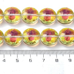 電気メッキ透明ガラスビーズ連売り  フラットラウンド  半分メッキ  ABカラー  多面カット  きいろ  14x7.5mm  穴：1.2mm  約29個/連  15.98''（40.6センチメートル）&nbsp;EGLA-M032-01A-HR01
