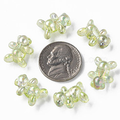 透明なアクリルビーズ  ABカラーメッキ  クマ  薄緑  16x13x8.5mm  穴：2mm  約700個/500g&nbsp;MACR-S154-127-C08