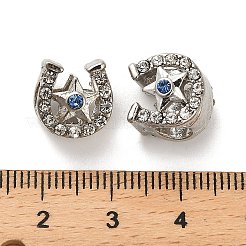 合金ラインストーンのヨーロッパのビーズ  大穴ビーズ  星付き馬蹄形  プラチナ  11x10x10.5mm  穴：4.8mm&nbsp;FIND-Q115-06P