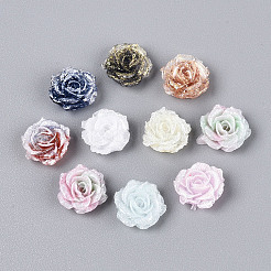 オペーク樹脂カボション  花  グリッターパウダー付き  ミックスカラー  9~10x4~5mm&nbsp;RESI-N052-03B