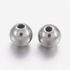 変色しないステンレスビーズ  固い丸  ステンレス鋼色  4mm  穴：1.2mm&nbsp;X-STAS-R033-4mm