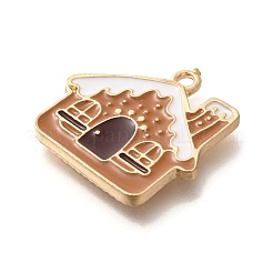 クリスマステーマ合金エナメルペンダント  ライトゴールド  ハウス  20.5x21x1.5mm  穴：1.6mm&nbsp;ENAM-Q509-01KCG-10