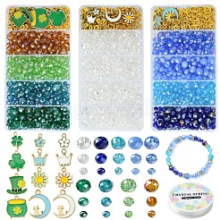 DIYブレスレットキット  ABカラー電気メッキガラスビーズを含む  合金エナメルチャーム  ブルー  4x3mm  穴：0.4mm&nbsp;DIY-YW0009-71A