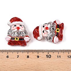 クリスマステーマの透明エポキシ樹脂デコデンカボション  グリッターパウダー付き  サンタクロース  30x25.5x9mm&nbsp;CRES-T025-01D