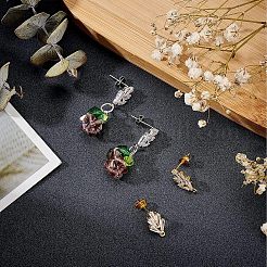 6 Pairs 2 Colors Brass Micro Pave Cubic Zirconia Stud Earring Findings with Loops&nbsp;KK-NB0002-51