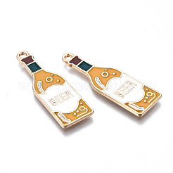 環境に優しい合金エナメルペンダント  カドミウムフリーと鉛フリー＆ニッケルフリー  ビール  ライトゴールド  ゴールデンロッド  33.5x10.5x1.5mm  穴：1.6mm&nbsp;ENAM-Q437-051-NR